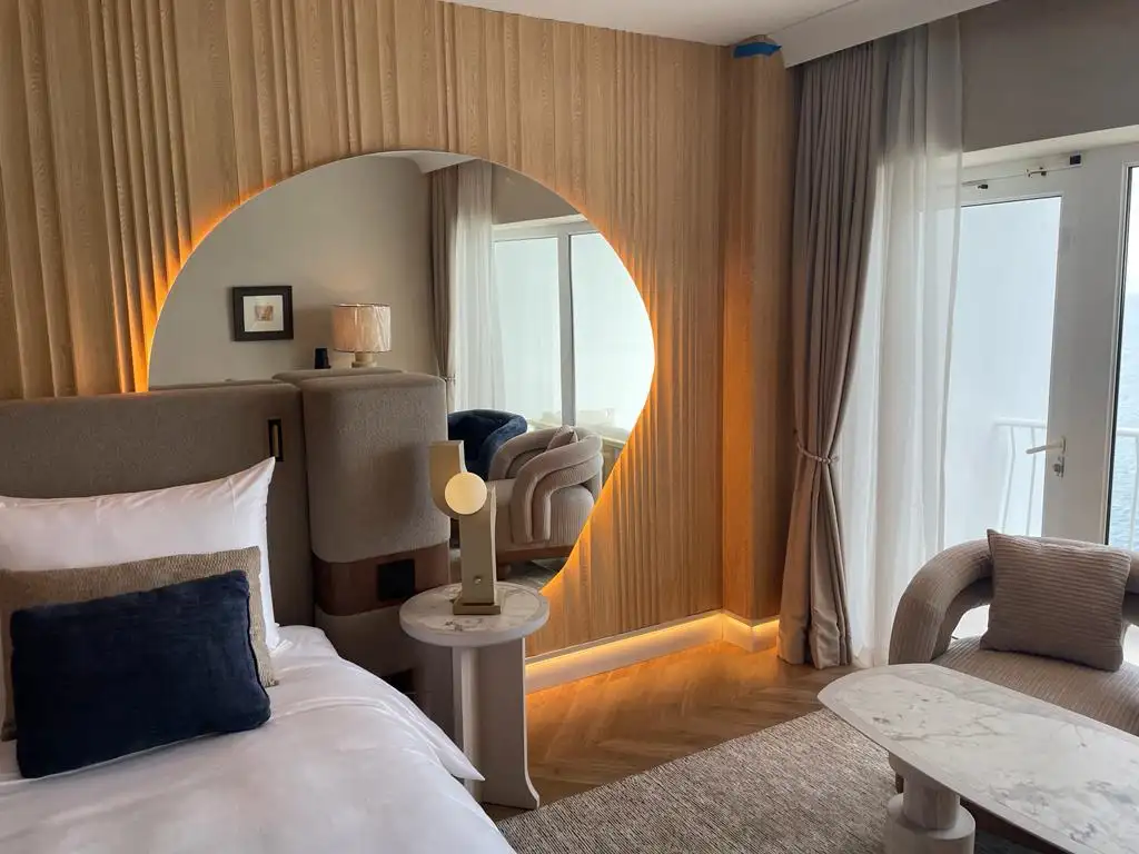 Bedroom seating and wall finish